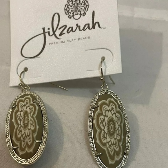 Jilzarah Reversible Gold Frame Pendant Clay Bead Earring Sandcastle 18.00 - Picture 1 of 3
